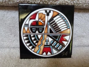 VTG 1990 Southwestern Earthtones Wall Art Tile Signed Native American Design 6" - Picture 1 of 6