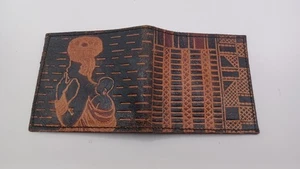 Mens Bi-fold Wallet With Button Pocket. Brown With Woman Carrying Child. D2236 - Picture 1 of 13