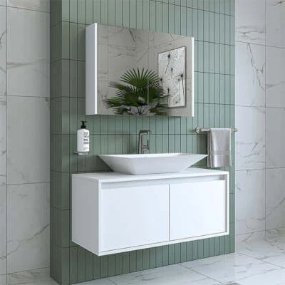 Roomart, Badmöbel Set, 100cm Unterschrank mit Waschtisch , 80 cm Spiegelschrank - Bild 1 von 4