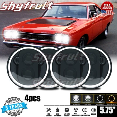 4PCS 5.75" Round LED Headlights Hi/Lo Beam for Plymouth Road Runner 1968-1974 US - Изображение 1 из 4