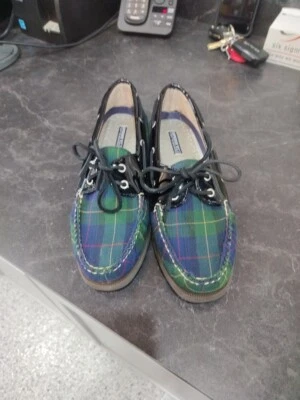 Women's Shoes Sperry Top-Sider A/O 2-EYE Boat Plaid NAVY Size 9 - Image 1 of 4