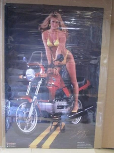 vintage 1980's BMW Denise Smith hot girl poster man cave motorcycle  20175 - Picture 1 of 5