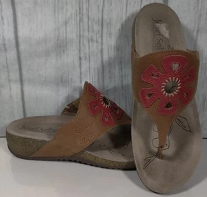 Josef Seibel Natalya Floral Wedge Thong Sandal Cognac / Coral Cork Sole 39 8-8.5 - Picture 1 of 15