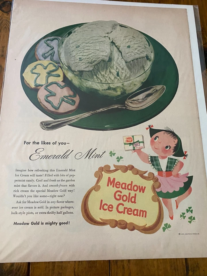 Anuncio de helado vintage 1953 Meadow Gold Emerald Mint Foto 1 de 1