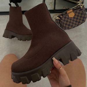 New Couple Shoes Women's Thick Bottom Casual Large Size Knitted Ankle Boots