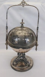 💥antique Silver Plate ORB STYLE BUTTER DISH Simpson Hall Miller & Co. 14" RARE - Picture 1 of 23