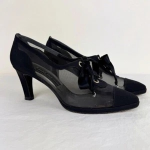 Stuart Weitzman Vintage Black Mesh Lace-up Heels - Picture 1 of 12