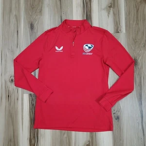Team USA Rugby Castore Jacket Mens Medium Red 1/4 Zip Lightweight Stretch - Picture 1 of 13