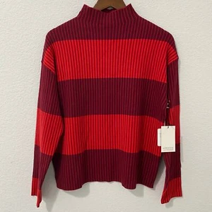 Adrienne Vittadini Ribbed Sweater Top Womens Size M Horizontal Striped Mock Neck - Picture 1 of 7