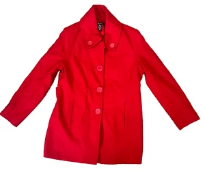 New York & Company Double Breasted Pea Coat Polyester/Wool Blend - Red-Size 14 - Picture 1 of 10