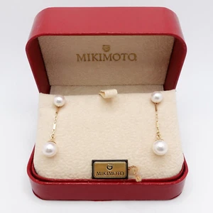 Mikimoto 14K Yellow Gold Pearl Stud Dangle Earrings - Picture 1 of 16