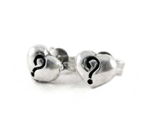 Sterling Silver Heart Question Mark Post Earrings - Picture 1 of 1