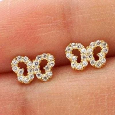 14K Yellow Gold 0.40Ct CZ Open Butterfly Screw Back Stud Earrings - Image 1 of 4