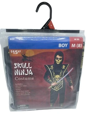 Disfraz de Halloween Ninja Calavera Negra Dorada para Niños - Juego de 8, Mediano 6 Piezas para Niños Foto 1 de 2