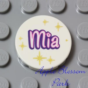 NEW Lego Friends Minifig "MIA" Sign 2x2 White Round Tile Pink w/Gold Stars 3939 - Picture 1 of 3