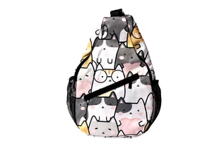 Cats pattern Backpack Sling Bag Chest Crossbody Travel Hiking Comfort NEW - Picture 1 of 6