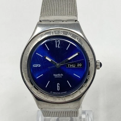 Swatch Irony Watch Men 37mm Day Date Blue Dial Swiss Made Mesh Band New Battery - Image 1 of 4