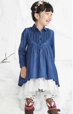 Chasing Fireflies Girls Dress Size 10 Denim Lace Layered Holiday Play Christmas  - Image 1 of 4