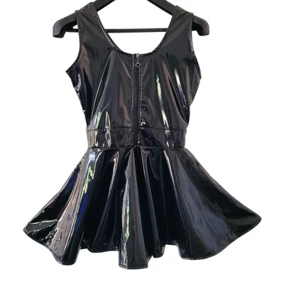 Sexy black shiny pvc glossy zip up Mini dress NEW 8 Fetish Queen - Image 1 of 3