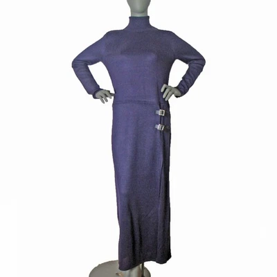 Nina Leonard Size S Deep Purple Knit Full Length Dress Turtleneck Acrylic Blend - Image 1 of 4