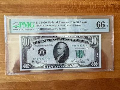 1950 $10 ST LOUIS FRN. PMG GEM Uncirculated 66 EPQ Banknote. - Image 1 of 2