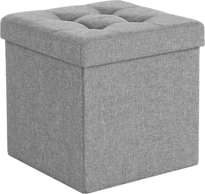 Light Grey Folding Storage Ottoman Cube 38cm Footstool with Lid & Tufted Seat - Image 1 of 4