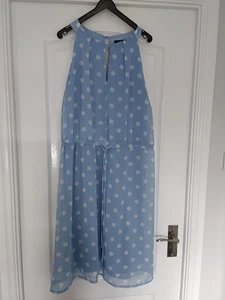 Wallis Size 14 Powder Blue & White Spot Dress - Picture 1 of 2