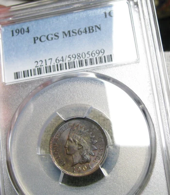 1904 Indian Cent Penny  ---- PCGS MS-64 Toning Stunning Coin ---- #345C - Image 1 of 4