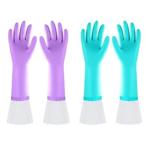 Reusable Long Dishwashing Cleaning Gloves With Latex Free Long Cuffcotton Lining - Picture 1 of 6
