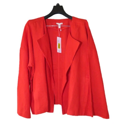 Eileen Fisher Organic Linen Drape Front Jacket, Red - Image 1 of 4