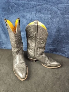 Nocona Boots Vintage Men's 10 D Black Leather 14" Western Boots USA NICE EUC - Picture 1 of 15