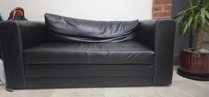Ikea Two Seater Sofa Bed - Black Faux Leather - Picture 1 of 4