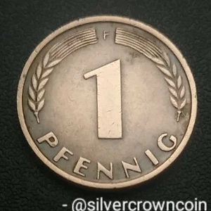 Germany West 1 Pfennig 1950 F. KM#105. One Cent coin. Stuttgart Mint.  Oak Leaf. - Picture 1 of 7