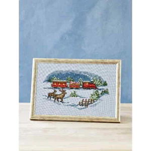 Kit de punto de cruz contado Permin "Tren navideño rojo", 30x20cm - Imagen 1 de 1