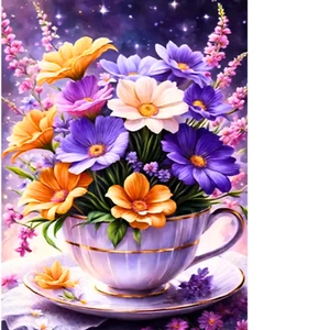 Kunstwerk in Kaffeetasse - Kreatives Diamond Painting Set 30x40 cm, ohne Rahmen - Bild 1 von 9