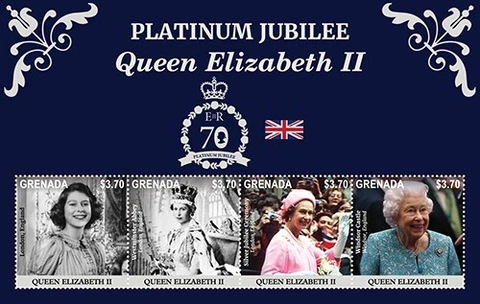 Grenada 2022 - Queen Elizabeth II, Platinum Jubilee - Sheet of 4 stamps - MNH Cover