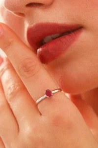 Natural Red Ruby Gemstone Solitaire Ring Solid 14k White Gold Lover Gift - Picture 1 of 4