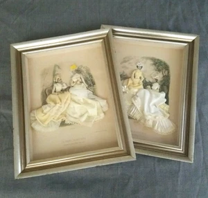 LA MODE ILLUSTREE Paris Embellished Victorian Ladies Framed Shadow Box Set of 2 - Picture 1 of 12