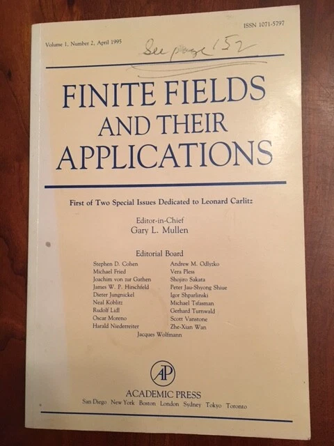 Finite Fields & Their Applications, Volume 1, Number 2, April 1995, Mathematics - Image 1 of 1