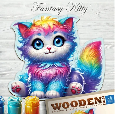 Puzzle Di Legno Fantasy Gatto 75 Pezzi Motivo Gatto Idea Regalo Per Bambini - Immagine 1 di 4