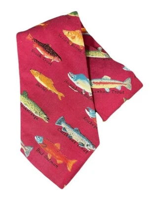 1972 ORVIS Men's Tie FISH Fish & More FISH 58" Long x 3.75" Wide 100% Cotton USA - Image 1 of 2