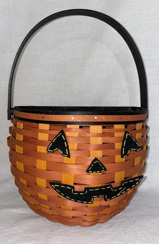 Longaberger Orange & Black Hanging Pumpkin Basket with Jack-o-Lantern Tie-ons Cover