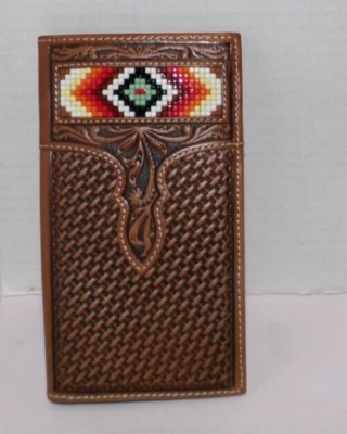 Бумажник Nocona мужской юго-западный кожаный родео с бисером желтовато-коричневый - Изображение 1 из 4