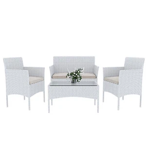 Set salotto mobili giardino in rattan divano poltrone tavolino giardino bianco - Foto 1 di 8