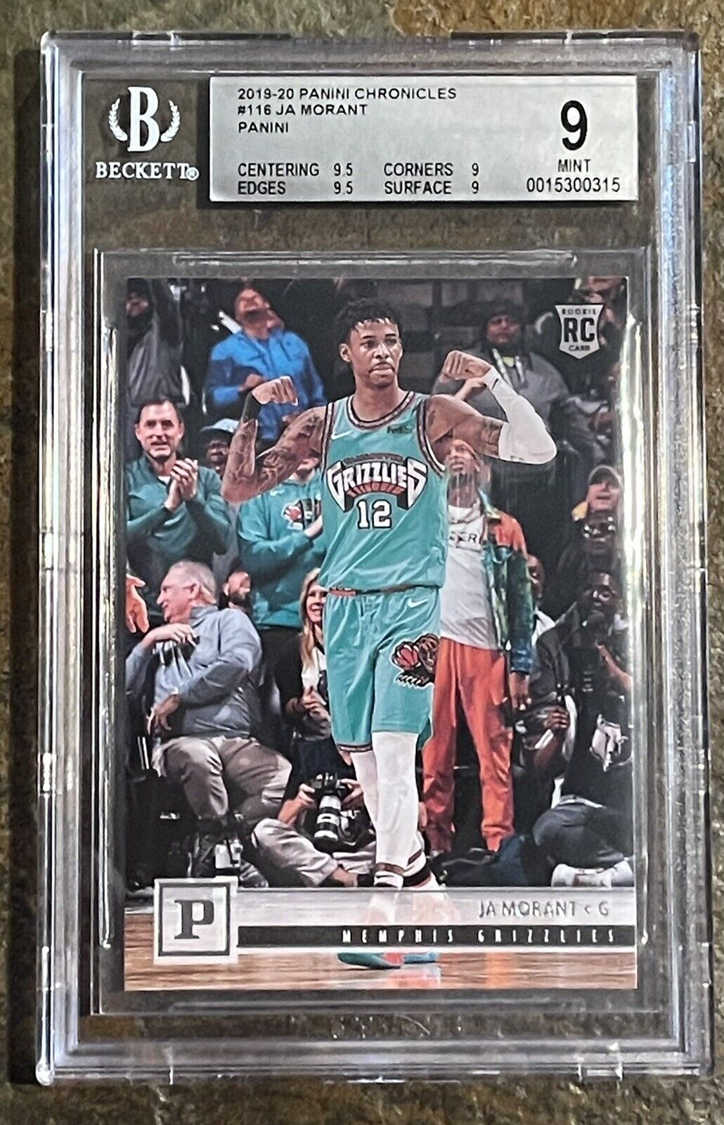2019-20 PANINI CHRONICLES #116 JA MORANT W/YOUNG DOLPH ROOKIE CARD BGS 9 MINT