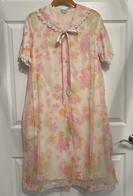 Abrigo de casa de colección Lyn Delle con botones para mujer talla S/M Flower Power Foto 1 de 4