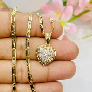 14k Gold Plated Tiny Heart Necklace Heart Pendant & Chain 20 in Corazon pendant - Picture 1 of 6