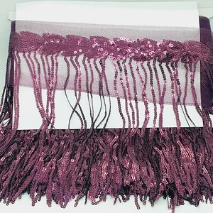 1m 20cm drop Tassel Fringe / Fringing Trim sequin trimming plum aubergine purple - Picture 1 of 1