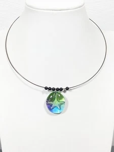 Beachy Coastal Starfish Acrylic Rainbow Pendant Choker Collar Necklace 14 inch - Picture 1 of 9