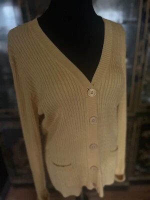 Cárdigan Jeanne Pierre Grande Pequeño Tejido con Cable Amarillo Suéter Bolsillos Preppy Foto 1 de 4